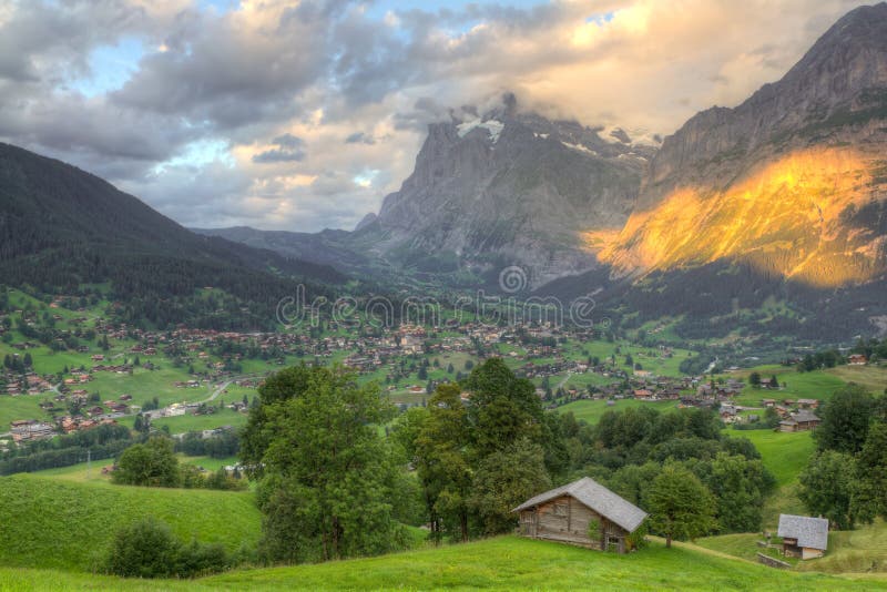 Town Grindelwald at sunset, Switzerland