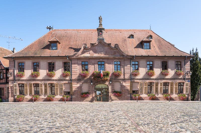 Town Hall in Bergheim, France Stock Image - Image of route, square ...