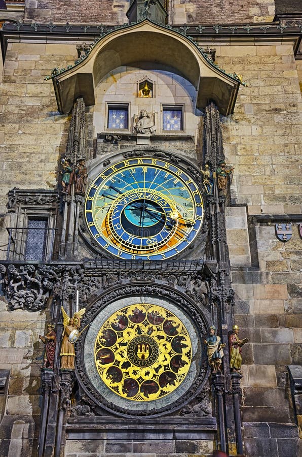 The town hall clock tower of Prague by night