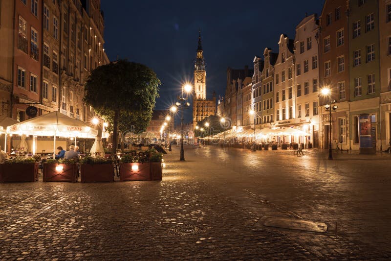 Town Hall in the Old Town at Night. Gdansk, Poland Editorial Stock