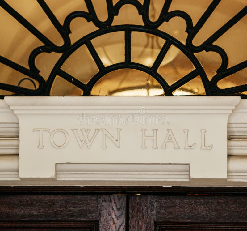 Town Hall sign above door royalty free stock photography