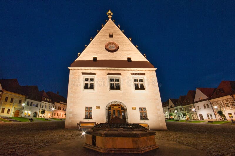 Town Hall on Town hall square in Bardejov town during evening