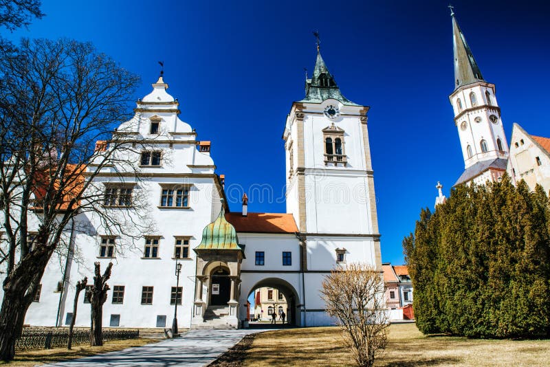 Town hall and St. James cathedral in town Levoca, Slovakia