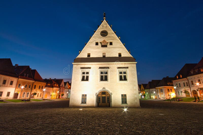 Town Hall  on Town hall square in Bardejov town during evening