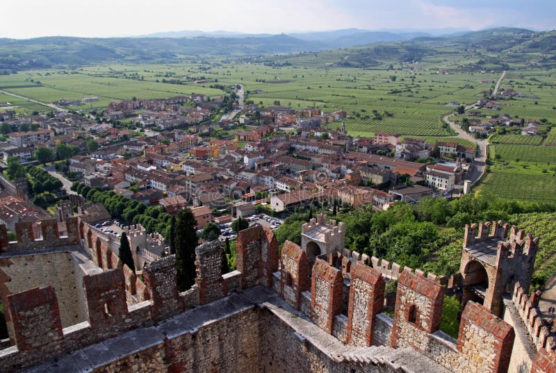 The town of Soave, famous for wine and grapes