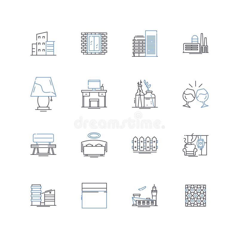 Townhouse and rowhouse line icons collection. Architecture, Community, Design, Urban, Residential, Property, Development stock illustration
