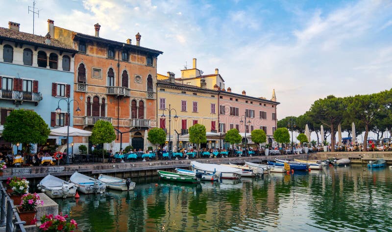 Townscape of Picturesque Colorful Old Town. Desenzano, Lake Garda ...