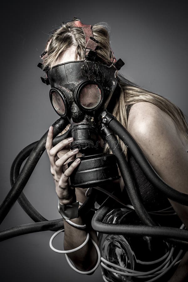 Toxic Gas Mask Female Model Evil Blind Fallen Angel Of Deat Stock 