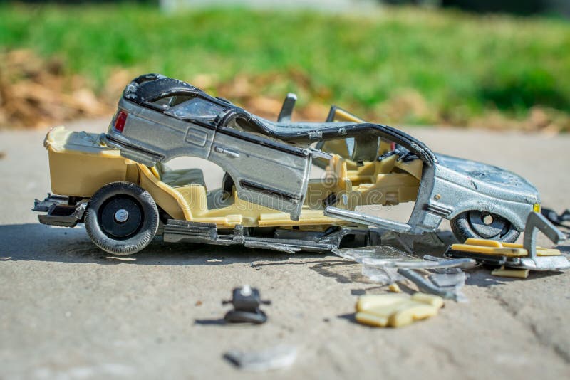 Toy Car broken into pieces, weeks broken glass royalty free stock photography Toy Car broken into pieces, weeks broken glass royalty free stock photography