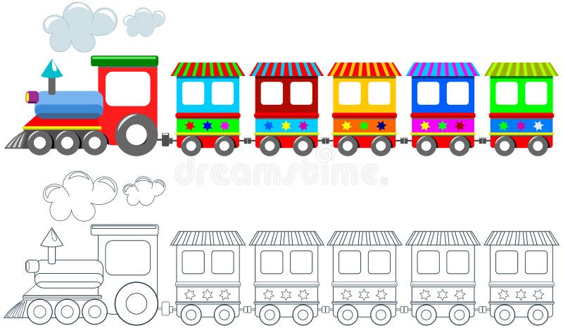 Toy Colorful Train Coloring Page aisló Toy Colorful Train Coloring Page aisló