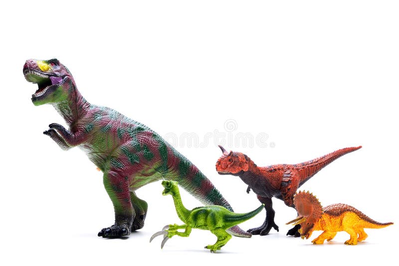 Toy dinosaurs on white, object