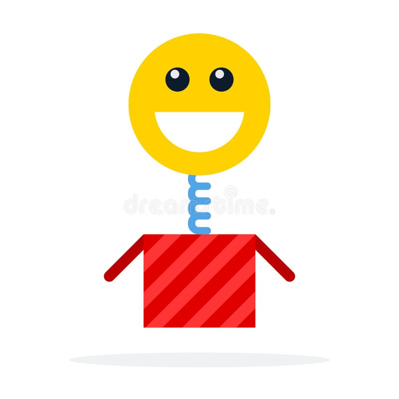 Toy head on a spring jumping out of the box flat isolated vector illustration Toy head on a spring jumping out of the box flat isolated vector illustration
