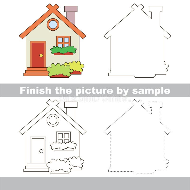 Toy House. Drawing Worksheet. Stock Vector - Illustration of girl