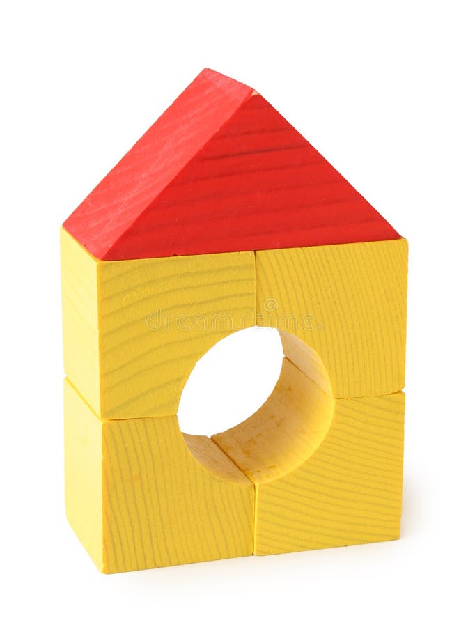 Toy house from wooden cubes stock photos