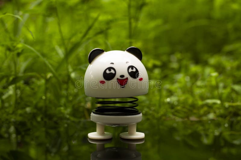 Cute panda on grass stock image. Image of happy, bamboo - 212782945
