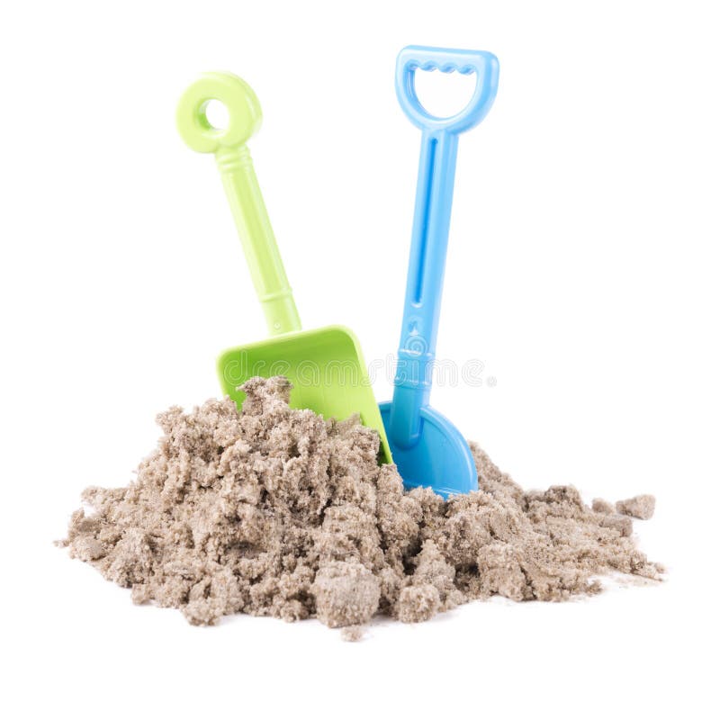 Toy rake and spade isolated on white