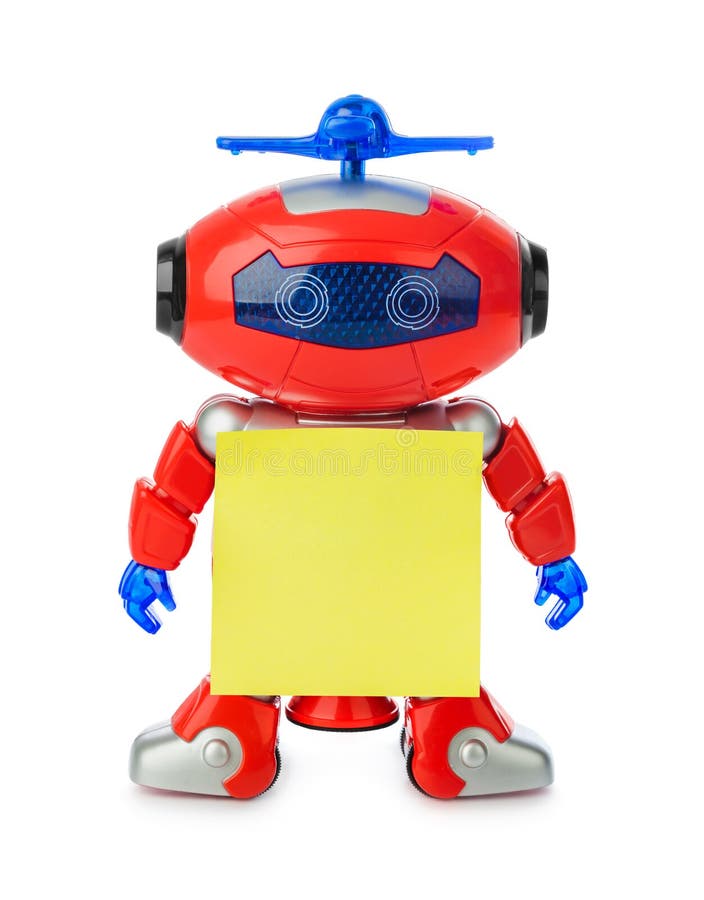 Toy robot med tomt papper arkivfoton