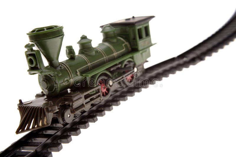 A Product Studio Shot of a Model Steam Engine Train with Track the
