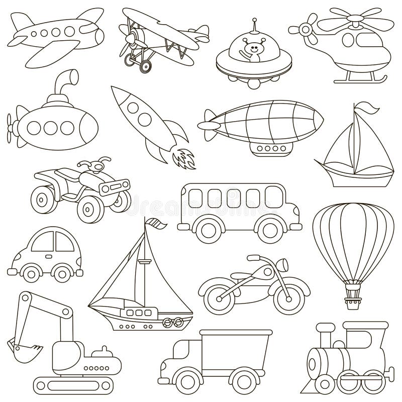 Toy Transport Set cartoon. Page to be colored.