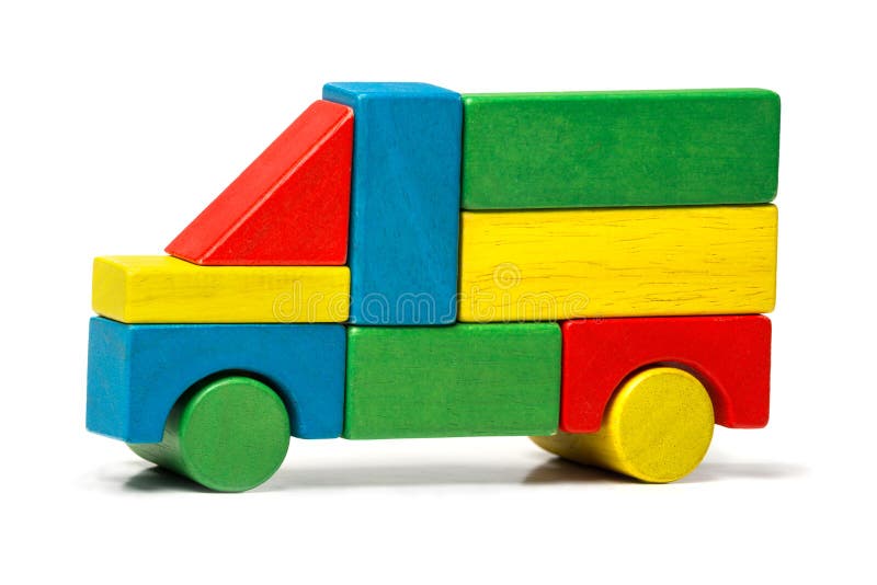 Toy truck, multicolor car wooden blocks transport