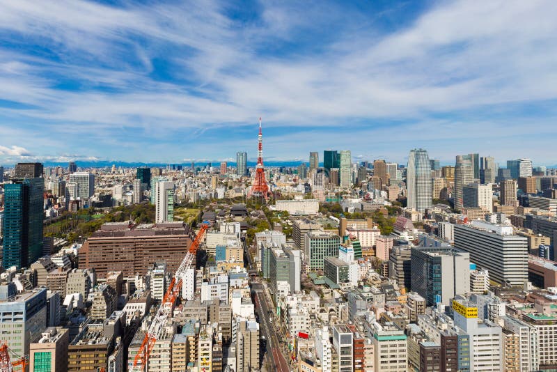 Toyko city skyline with red tokyo tower and building