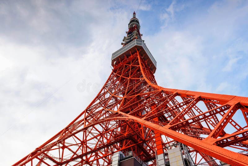 Toyko Tower against blue sky by ant eye view, Japan. Perspective ant stock images, royalty-free photos and pictures