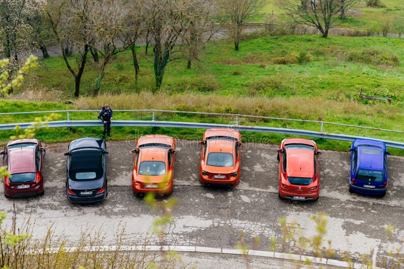 Toyota 86 cars surrouinded by BMW and Nissan cars royalty free stock photos Toyota 86 cars surrouinded by BMW and Nissan cars royalty free stock photos