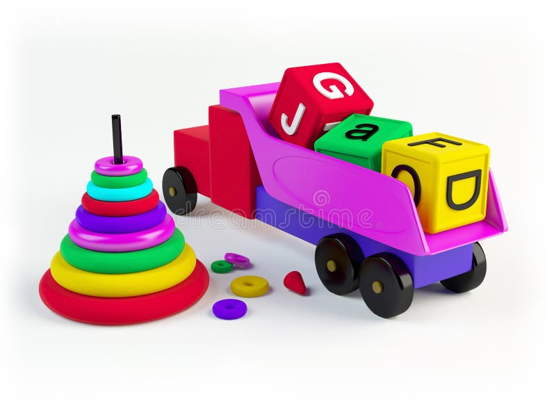 Colored toys on white background