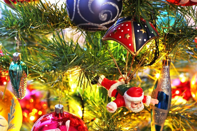 Toys on the Christmas Tree. New Year Decorations Stock Photo Image of
