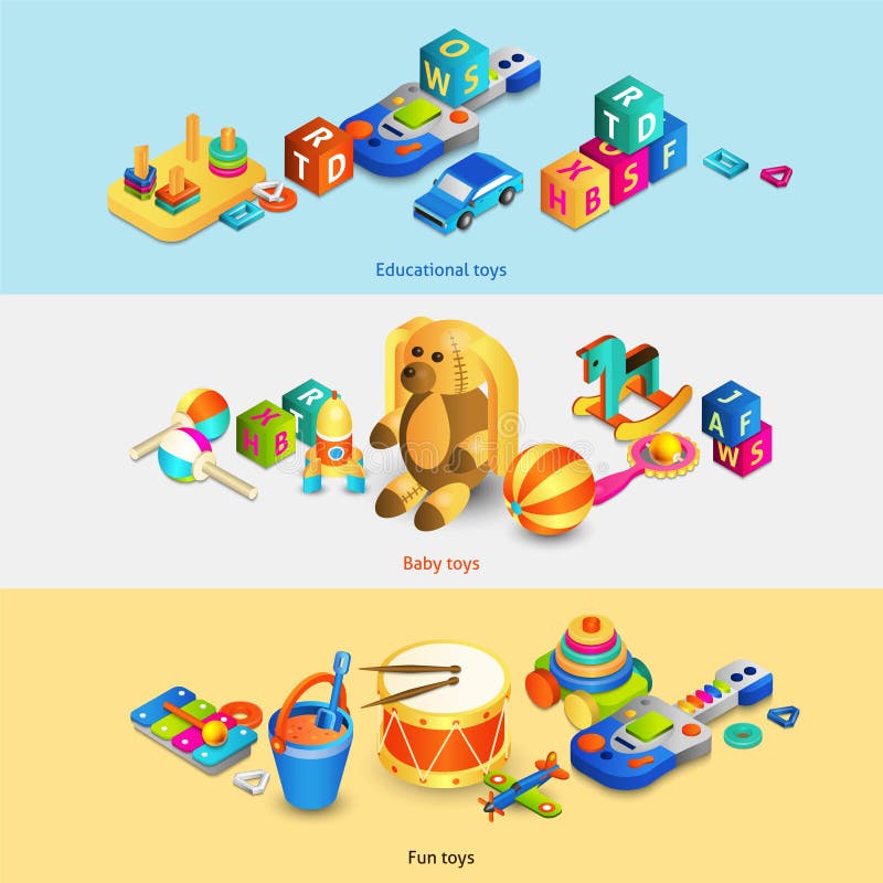 Download Toys Isometric Banners stock vector. Illustration of ...