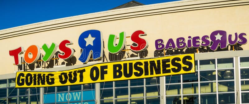 Toys- R Uslogo und ` Geschäftsaufgabe ` Mitteilung stockbilder Toys- R Uslogo und ` Geschäftsaufgabe ` Mitteilung stockbilder