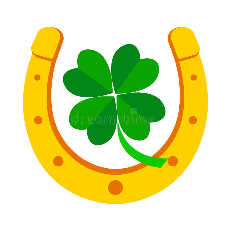 Tr?bol de herradura y verde de oro de cuatro hojas Ilustraci?n del vector libre illustration Tr?bol de herradura y verde de oro de cuatro hojas Ilustraci?n del vector libre illustration