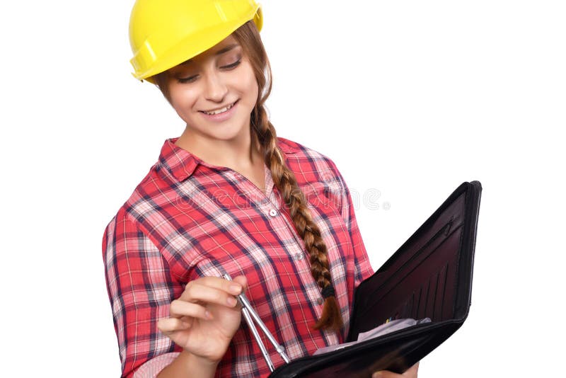 Trabajador de construcción de la mujer fotos de archivo Trabajador de construcción de la mujer fotos de archivo