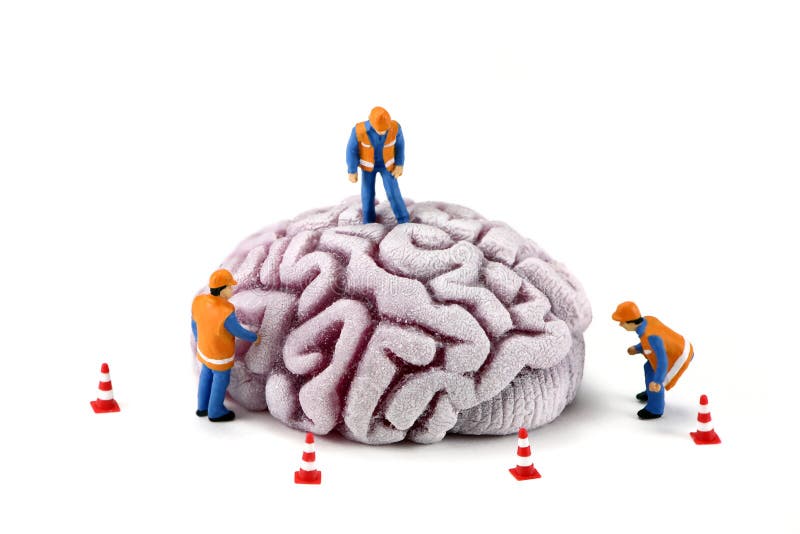Trabajadores de construcción en cerebro fotos de archivo libres de regalías