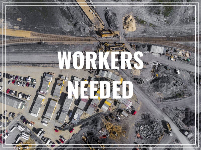 Trabajadores de la palabra necesarios sobre lugar industrial desde arriba imagen de archivo libre de regalías Trabajadores de la palabra necesarios sobre lugar industrial desde arriba imagen de archivo libre de regalías