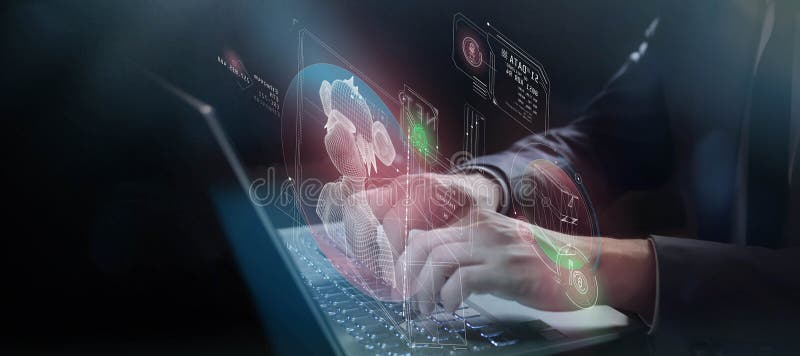 Trabajar con objetos digitales nft mediante un portátil stock de ilustración