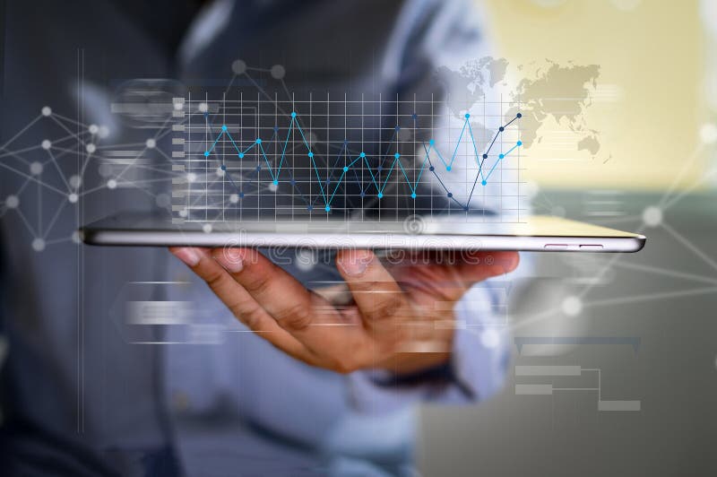 Trabaje la tecnolog? a del negocio de informaci? n de las estad? sticas del Analytics de los datos duros imagen de archivo