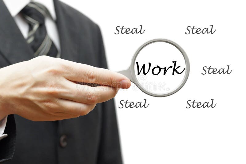Trabajo duro no robar - concepto del negocio con el hombre de negocios y el magn imagen de archivo Trabajo duro no robar - concepto del negocio con el hombre de negocios y el magn imagen de archivo