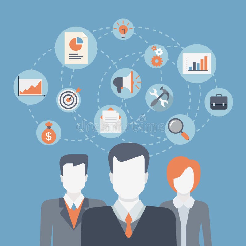 Trabajo en equipo moderno del concepto de los iconos del web del estilo plano, favorable, inspirándose ilustración del vector Trabajo en equipo moderno del concepto de los iconos del web del estilo plano, favorable, inspirándose ilustración del vector