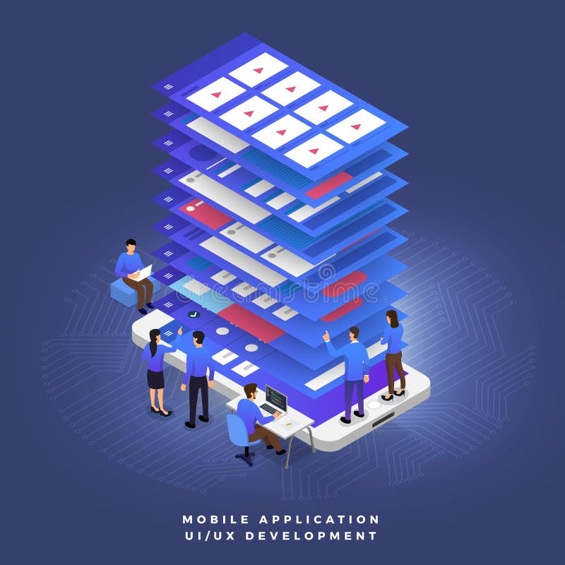 Trabajo en equipo UI/desarrollador de UX stock de ilustración