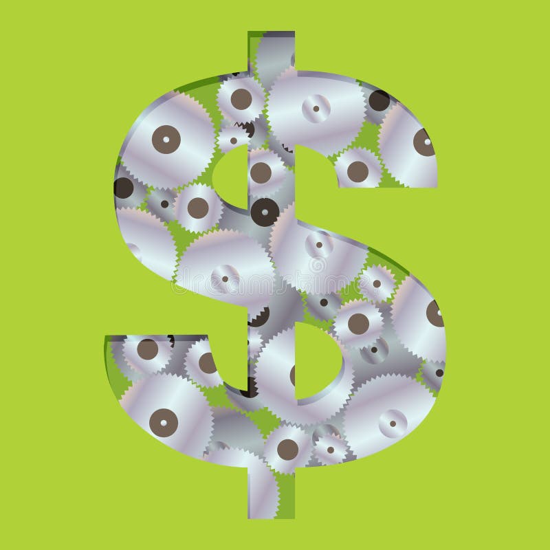 Illustration of dollar symbol shape with machinery cogs inside. EPS 10 file with transparencies. Illustration of dollar symbol shape with machinery cogs inside. EPS 10 file with transparencies.