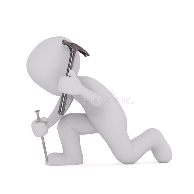Trabalhador manual Hitting Large Nail dos desenhos animados com martelo ilustração royalty free Trabalhador manual Hitting Large Nail dos desenhos animados com martelo ilustração royalty free