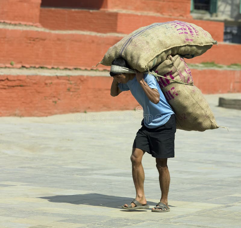 Trabalhador que carreg uma carga pesada - Kathmandu