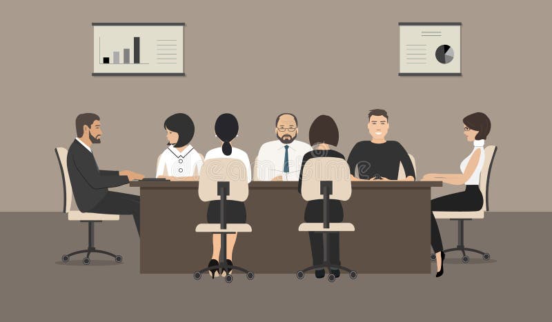 Trabalhadores de escritório durante a reunião Os empregados estão sentando-se na tabela no escritório ilustração royalty free Trabalhadores de escritório durante a reunião Os empregados estão sentando-se na tabela no escritório ilustração royalty free