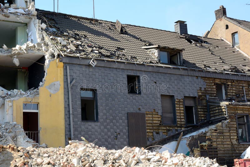 Demolition of a row of houses. Demolition of a row of houses