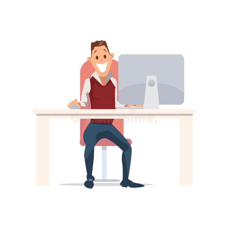 Trabalho feliz do homem no escritório Ilustração do vetor ilustração royalty free Trabalho feliz do homem no escritório Ilustração do vetor ilustração royalty free