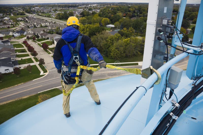 Working on the heights - top of the water tower. Working on the heights - top of the water tower.