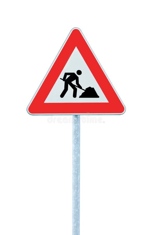 Trabalhos de estrada que advertem adiante o sinal de estrada Pólo isolado