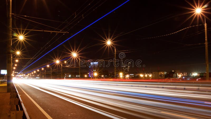 A trace from the car headlights. Night, long exposure