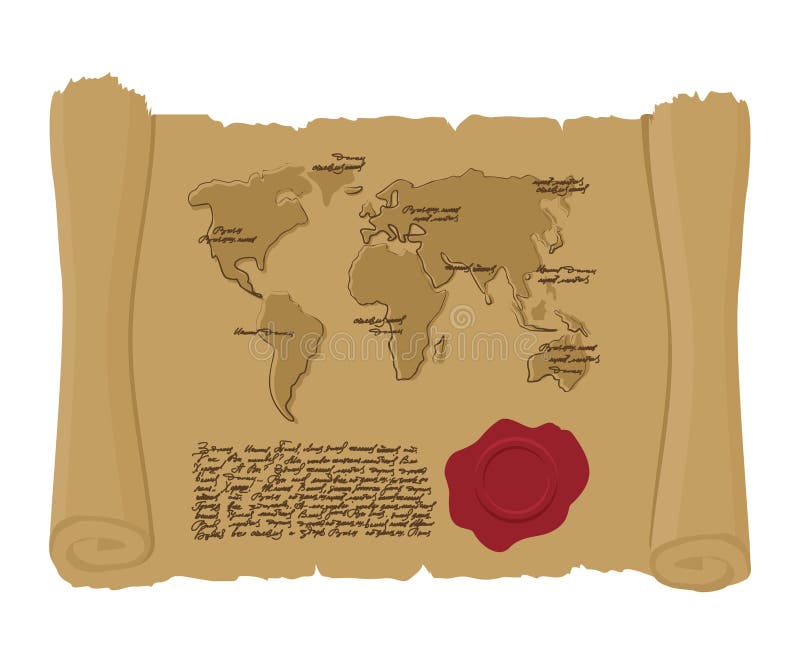 Trace el mundo de la voluta antigua con el sello del rey Viejo documento AR libre illustration Trace el mundo de la voluta antigua con el sello del rey Viejo documento AR libre illustration